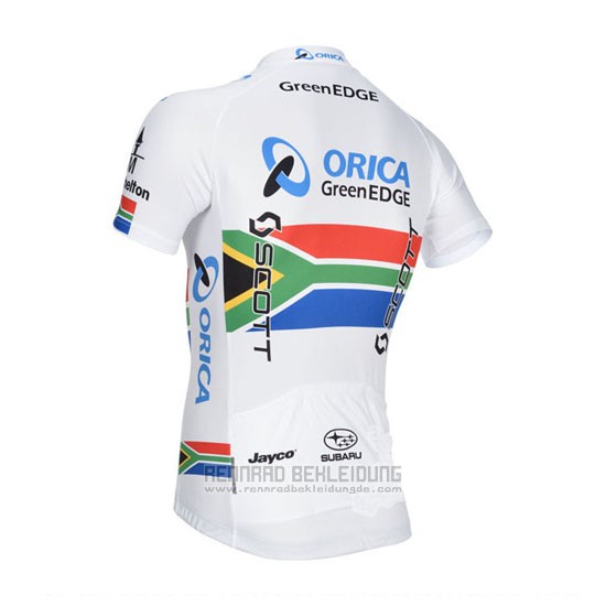 2014 Fahrradbekleidung Orica GreenEDGE Champion Afrika Trikot Kurzarm und Tragerhose